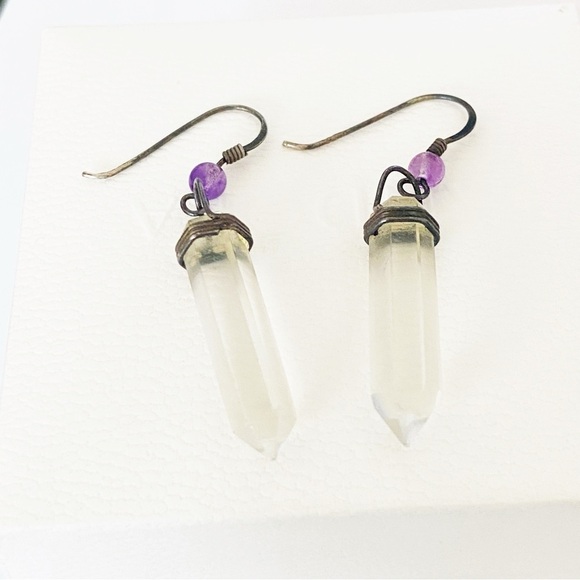 Sterling silver amethyst crystal point drop earrings - Picture 6 of 6